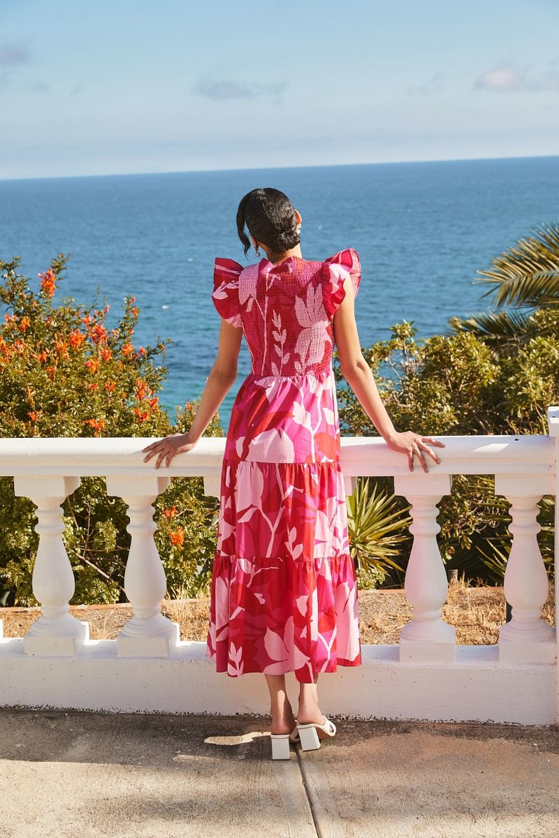 Senna Floral Smocked Bodice Tiered Midi Dress
