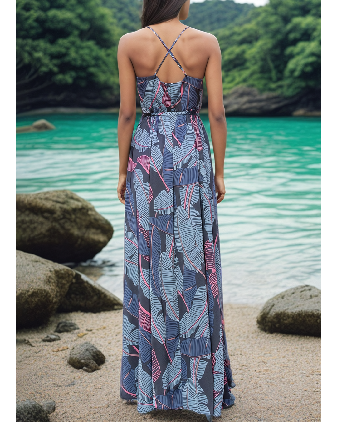 Serenity Leaf Print Maxi Wrap Dress