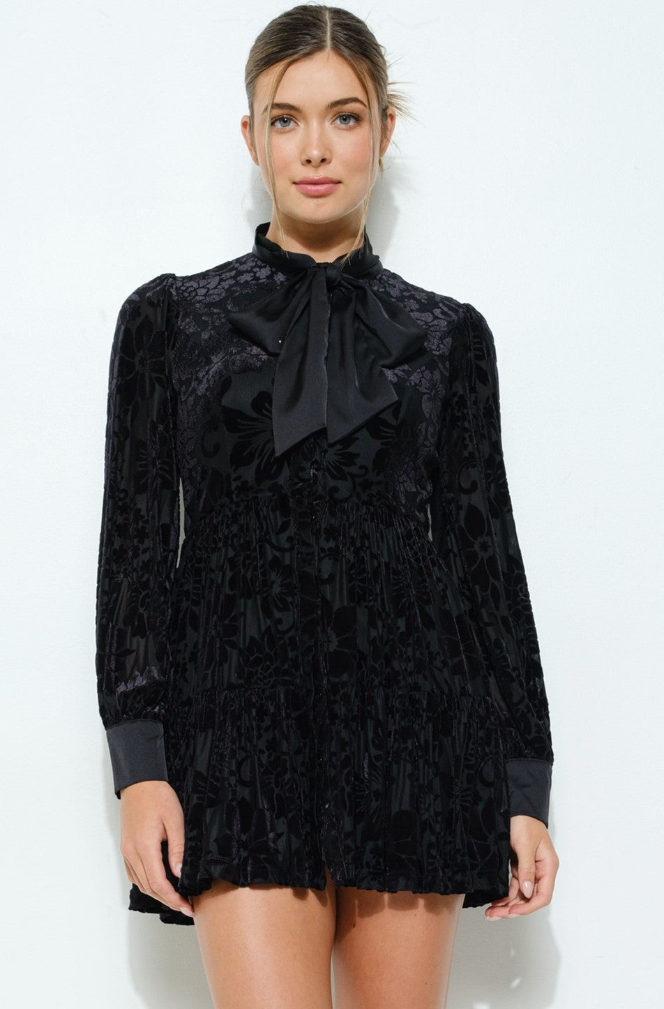 Sheila Burnout Front Tie Mini Dress