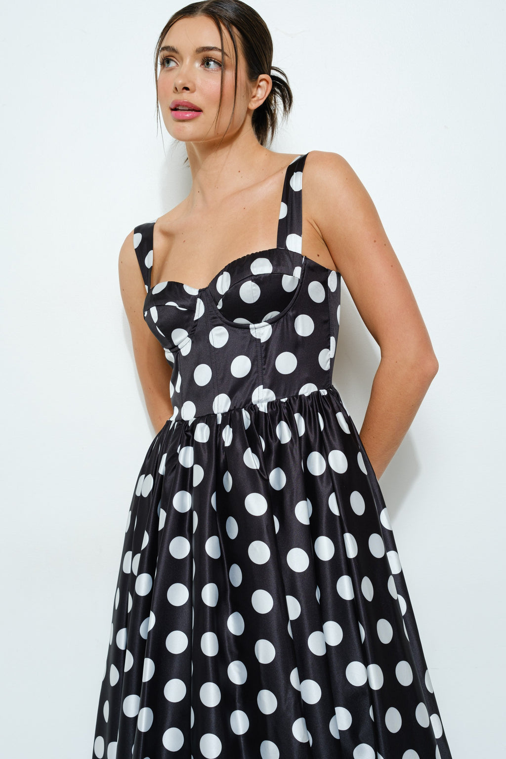 Sonya Sweetheart Polka Dot Bustier Midi Dress