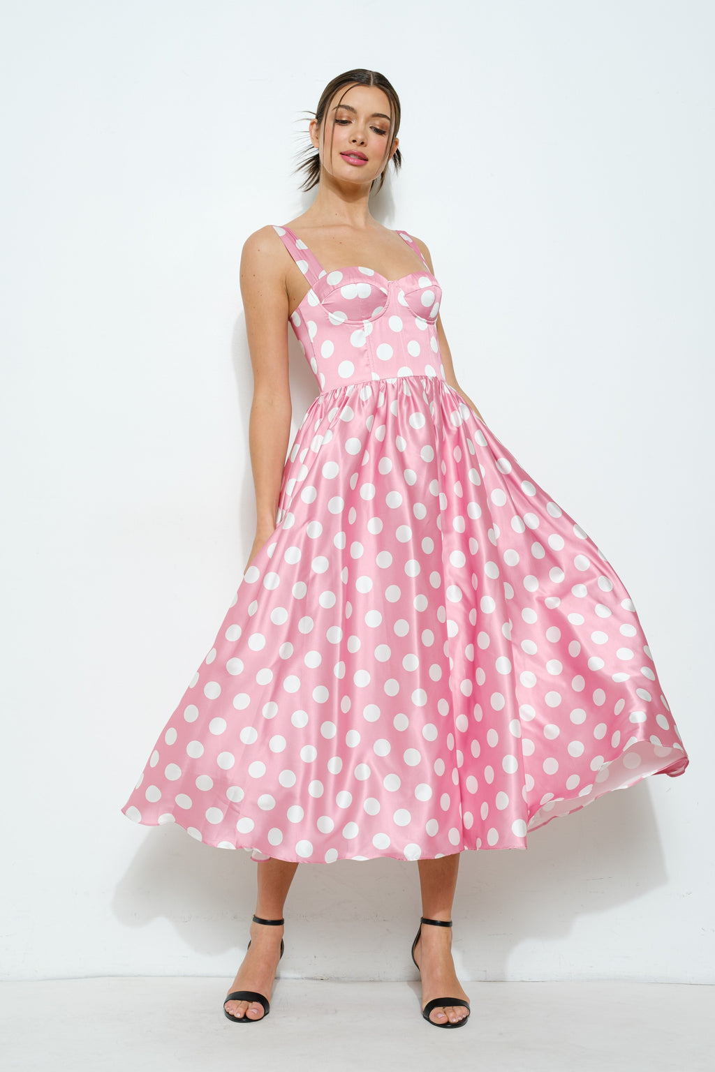 Sonya Sweetheart Polka Dot Bustier Midi Dress