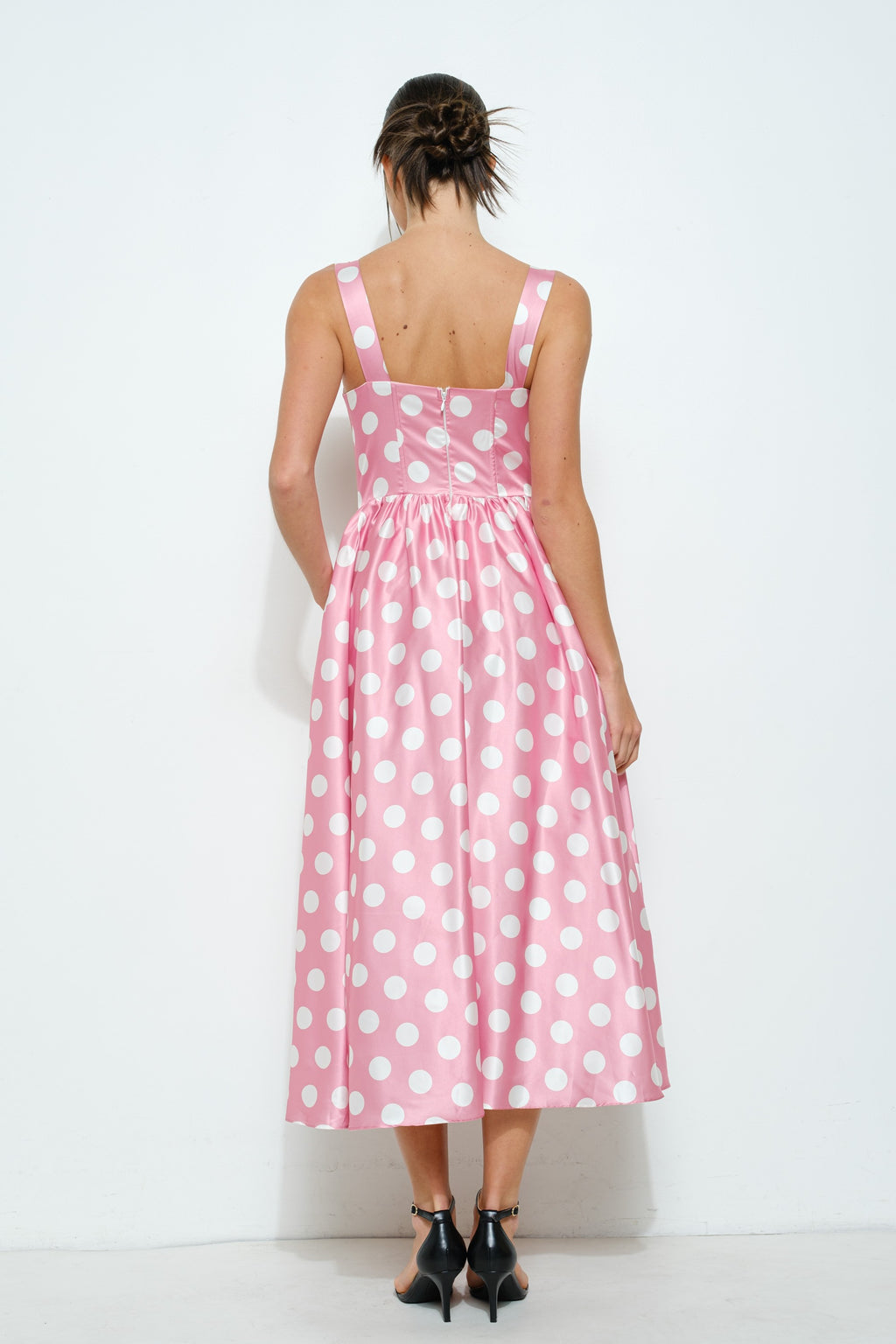 Sonya Sweetheart Polka Dot Bustier Midi Dress