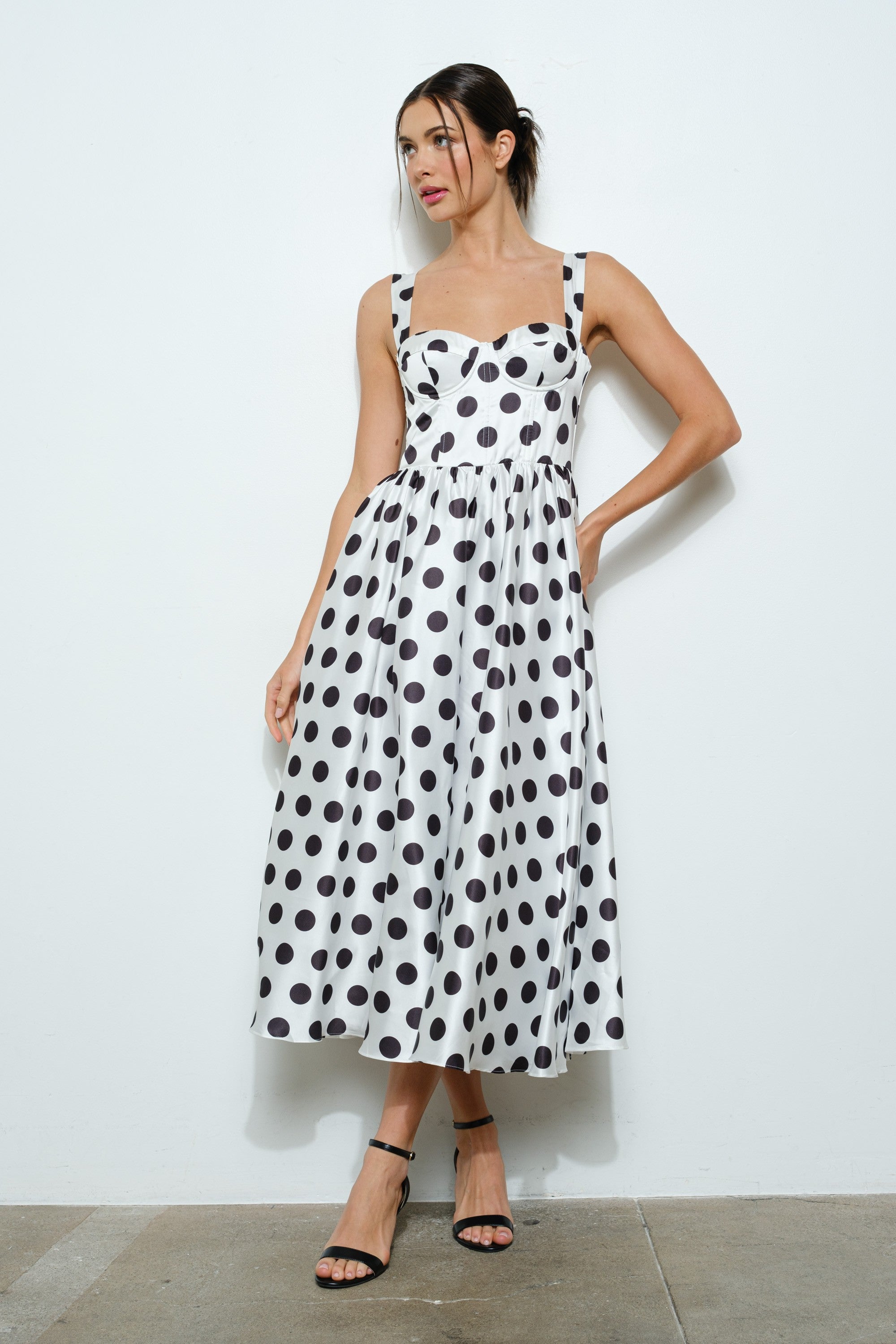 Sonya Sweetheart Polka Dot Bustier Midi Dress