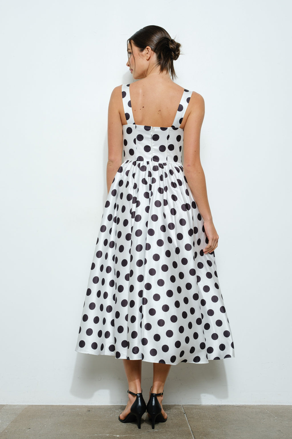 Sonya Sweetheart Polka Dot Bustier Midi Dress