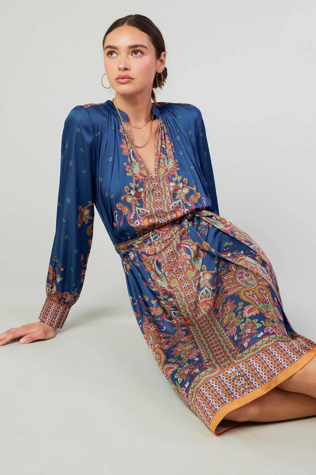 Tas Paisley Printed Mandarin Midi Dress