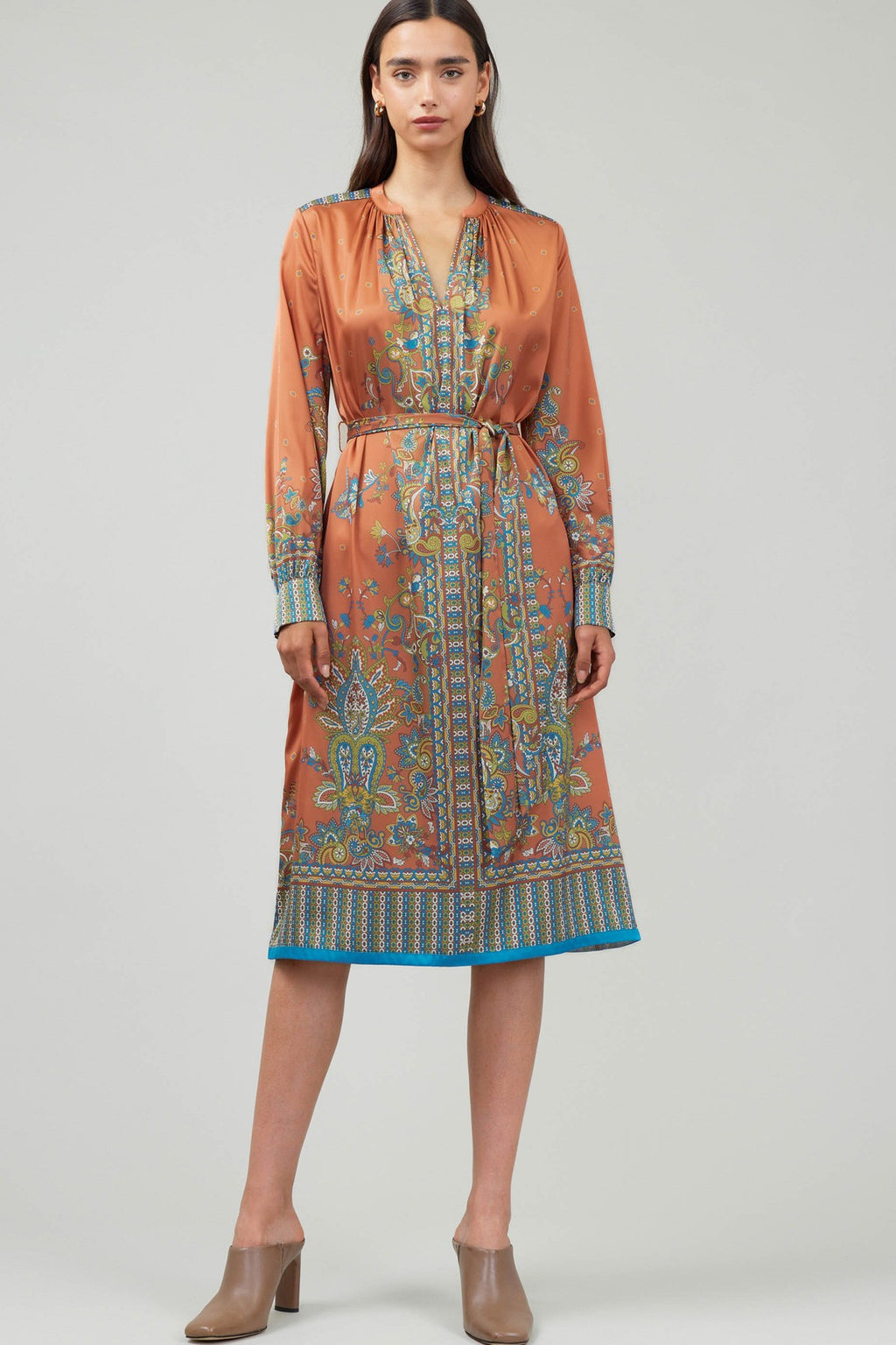 Tas Paisley Printed Mandarin Midi Dress