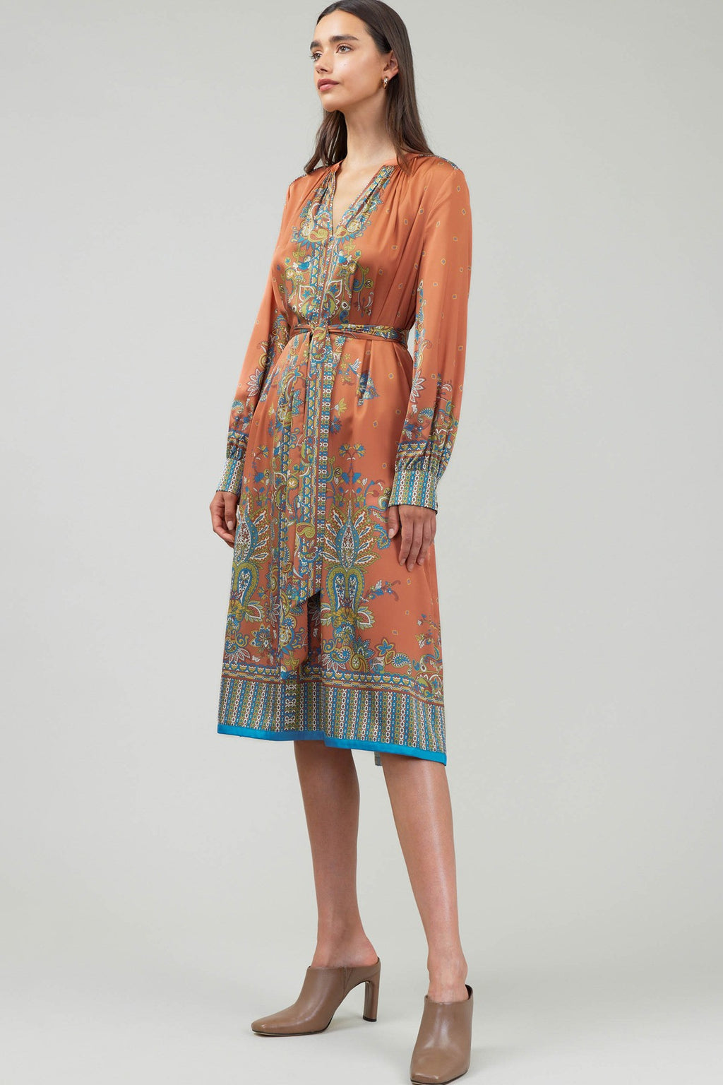 Tas Paisley Printed Mandarin Midi Dress