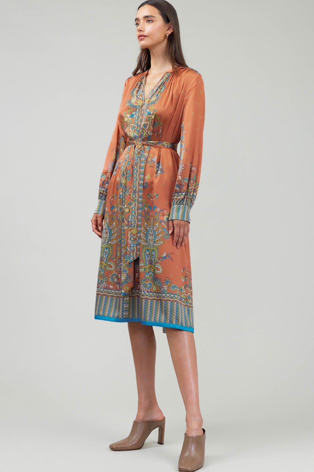 Tas Paisley Printed Mandarin Midi Dress