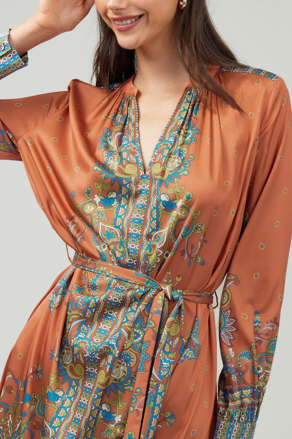 Tas Paisley Printed Mandarin Midi Dress