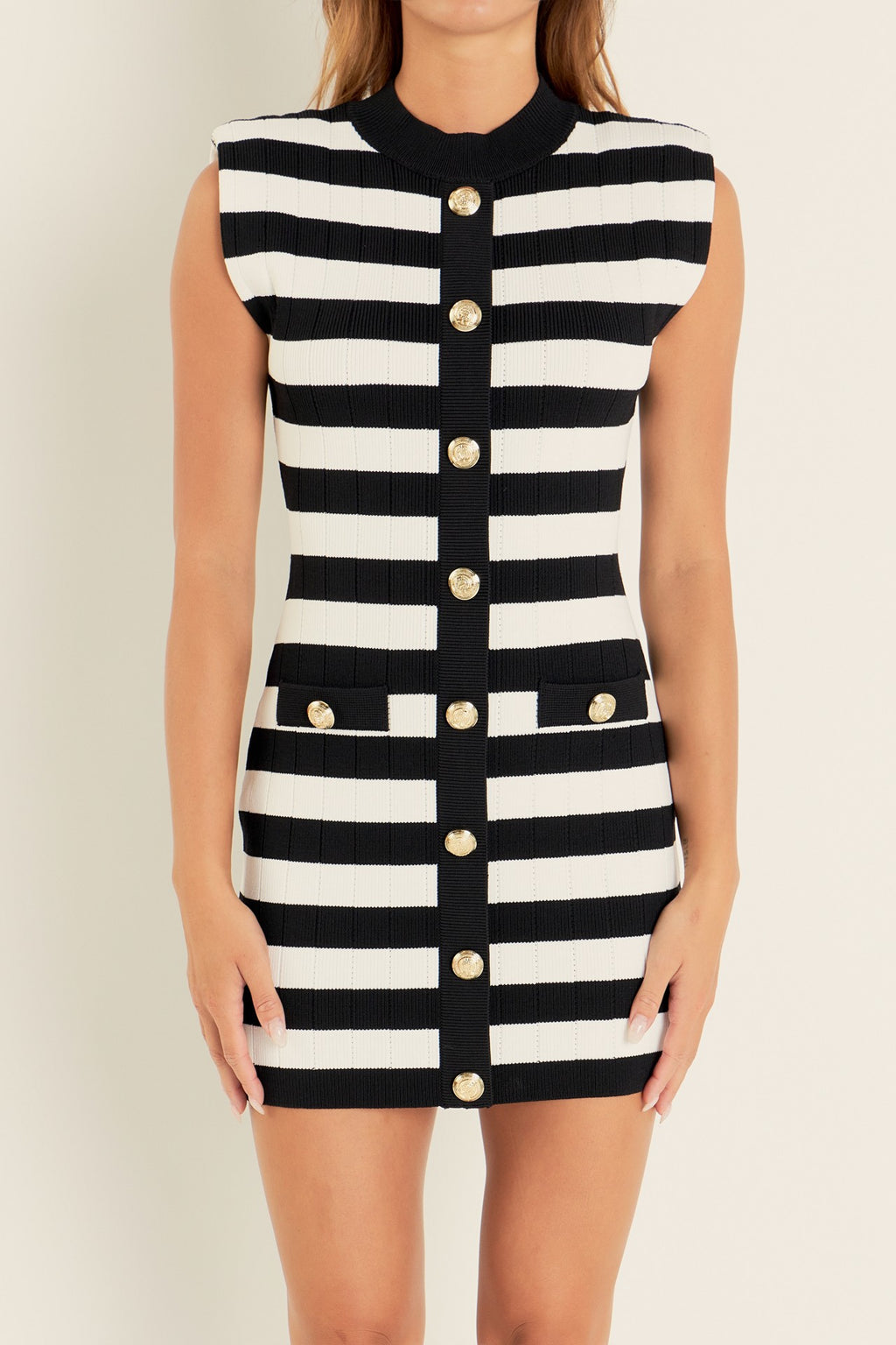 Thelma Mocked Neck Striped Mini Dress