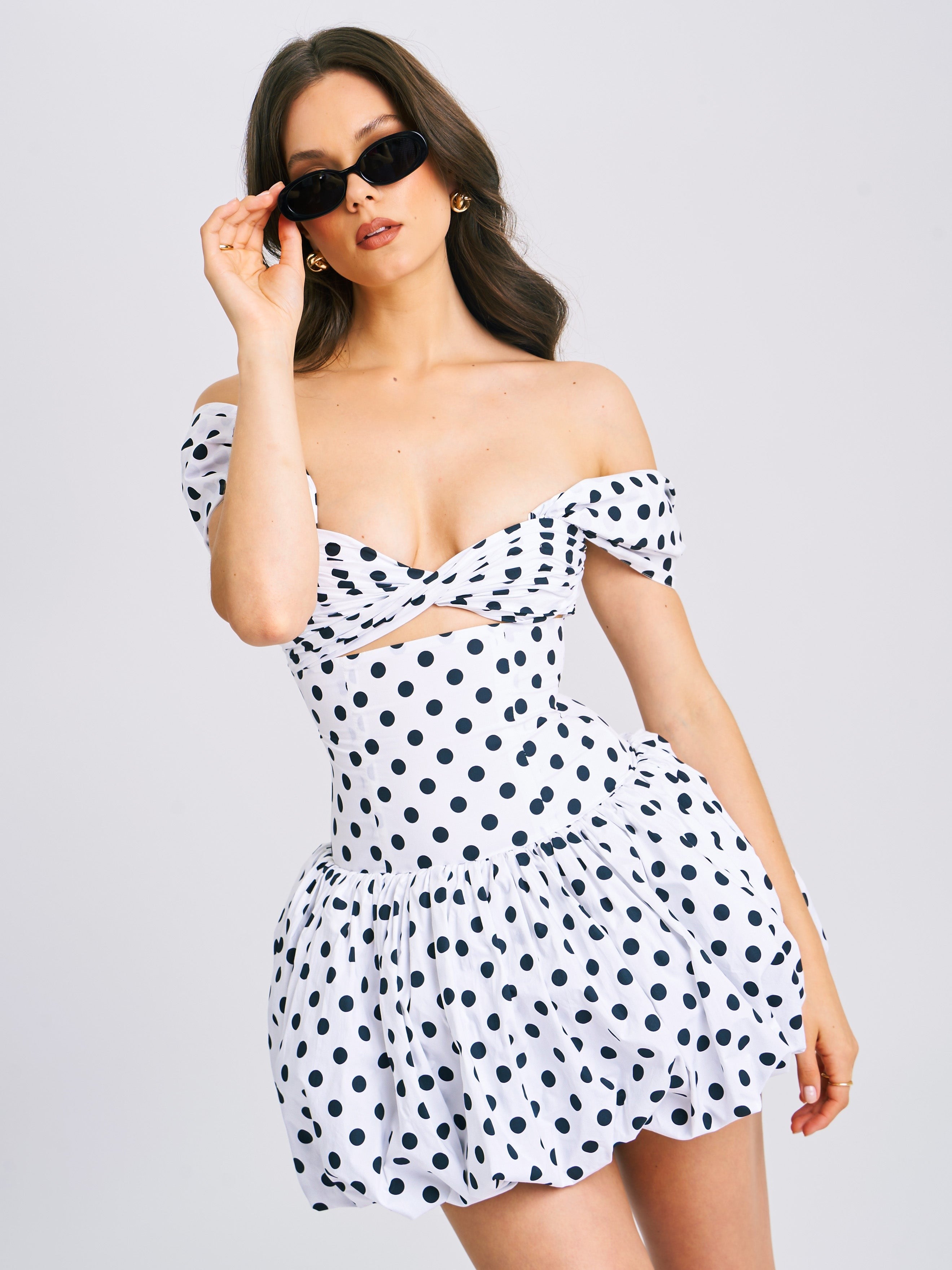 Umika Polka Dots Bubble Hem Mini Dress