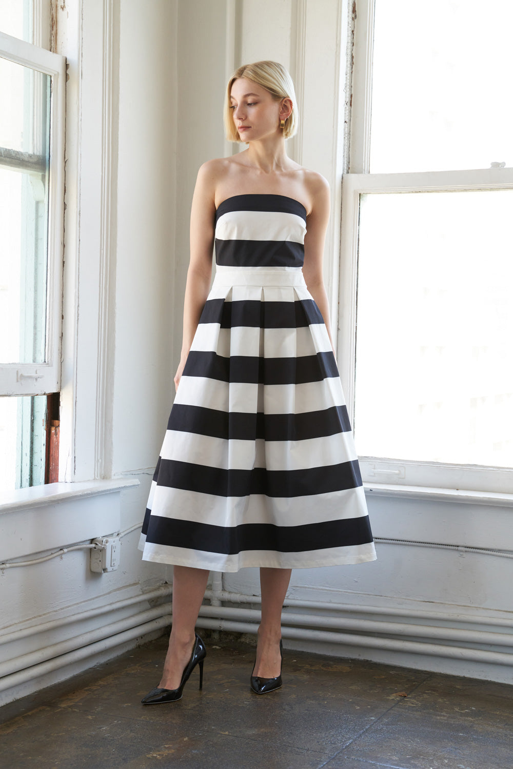 Vera Striped Woven Midi Dress