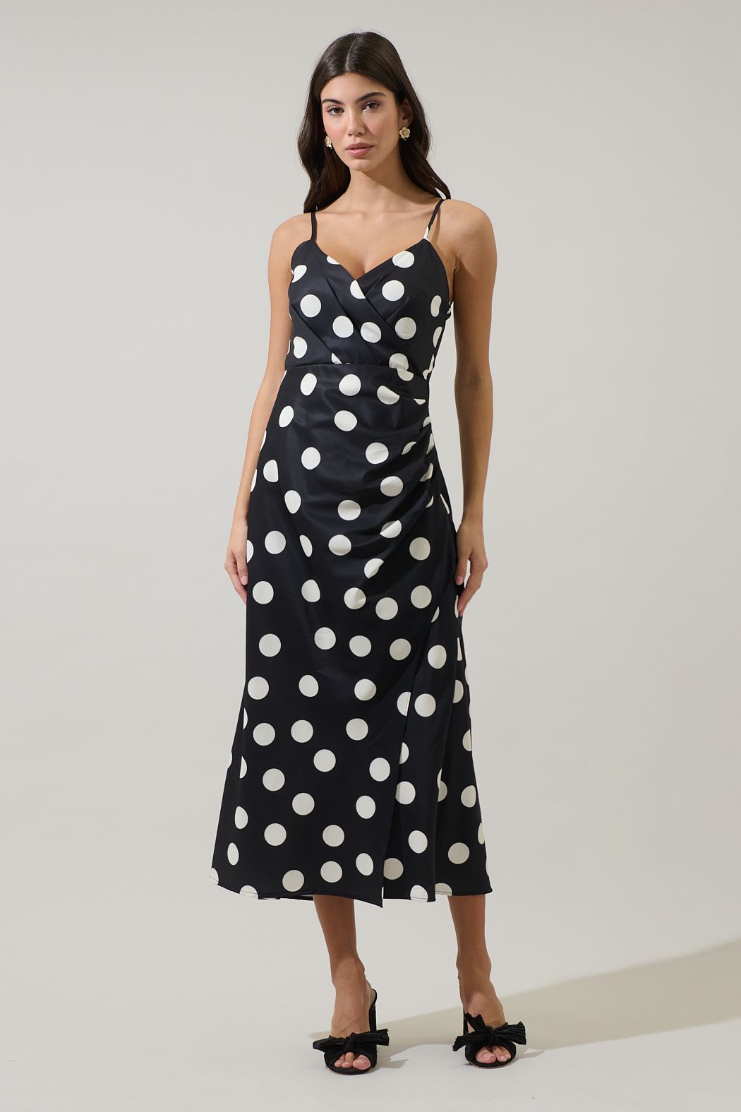 Vienna Polka Dot Pleated Satin Midi Dress