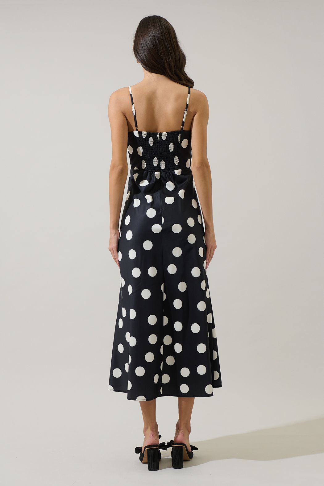 Vienna Polka Dot Pleated Satin Midi Dress