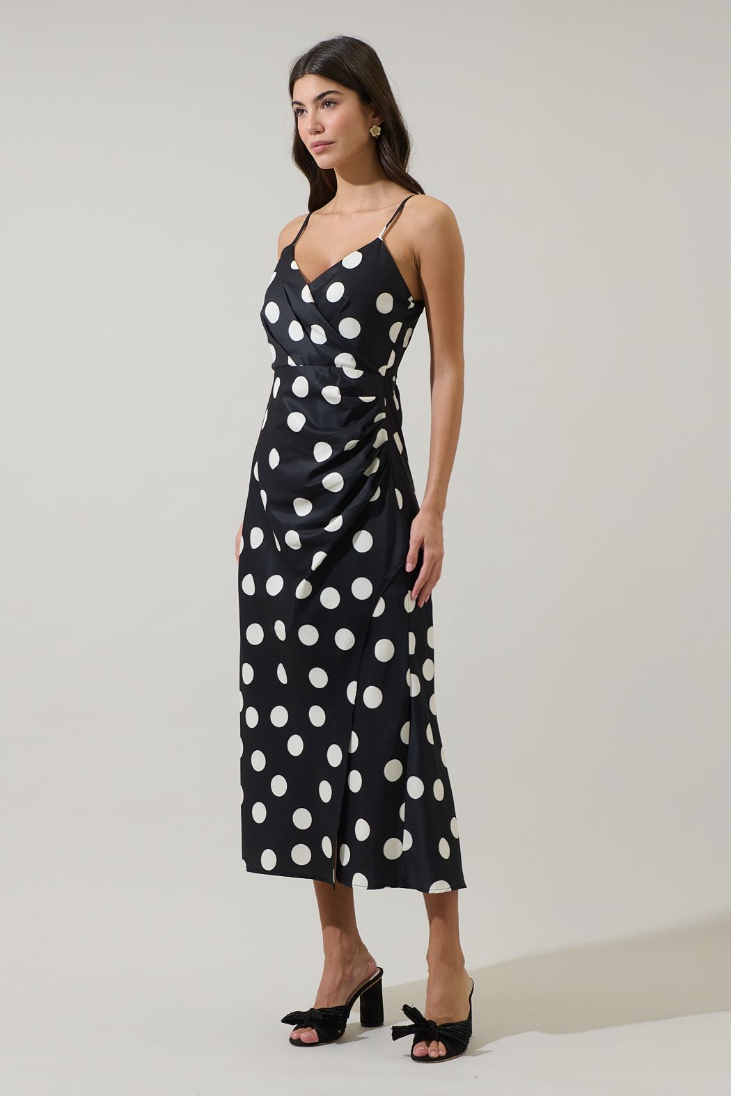 Vienna Polka Dot Pleated Satin Midi Dress