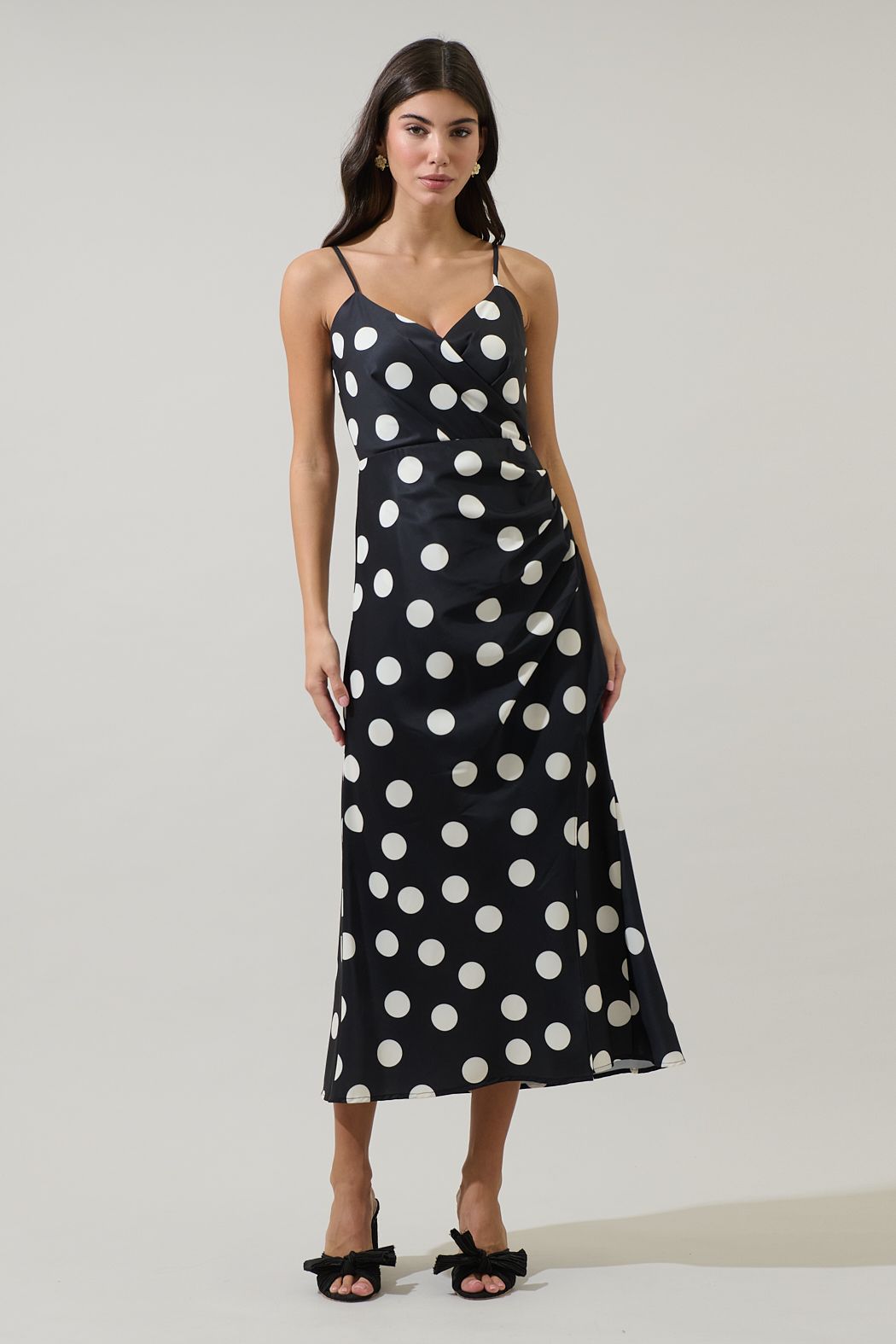 Vienna Polka Dot Pleated Satin Midi Dress