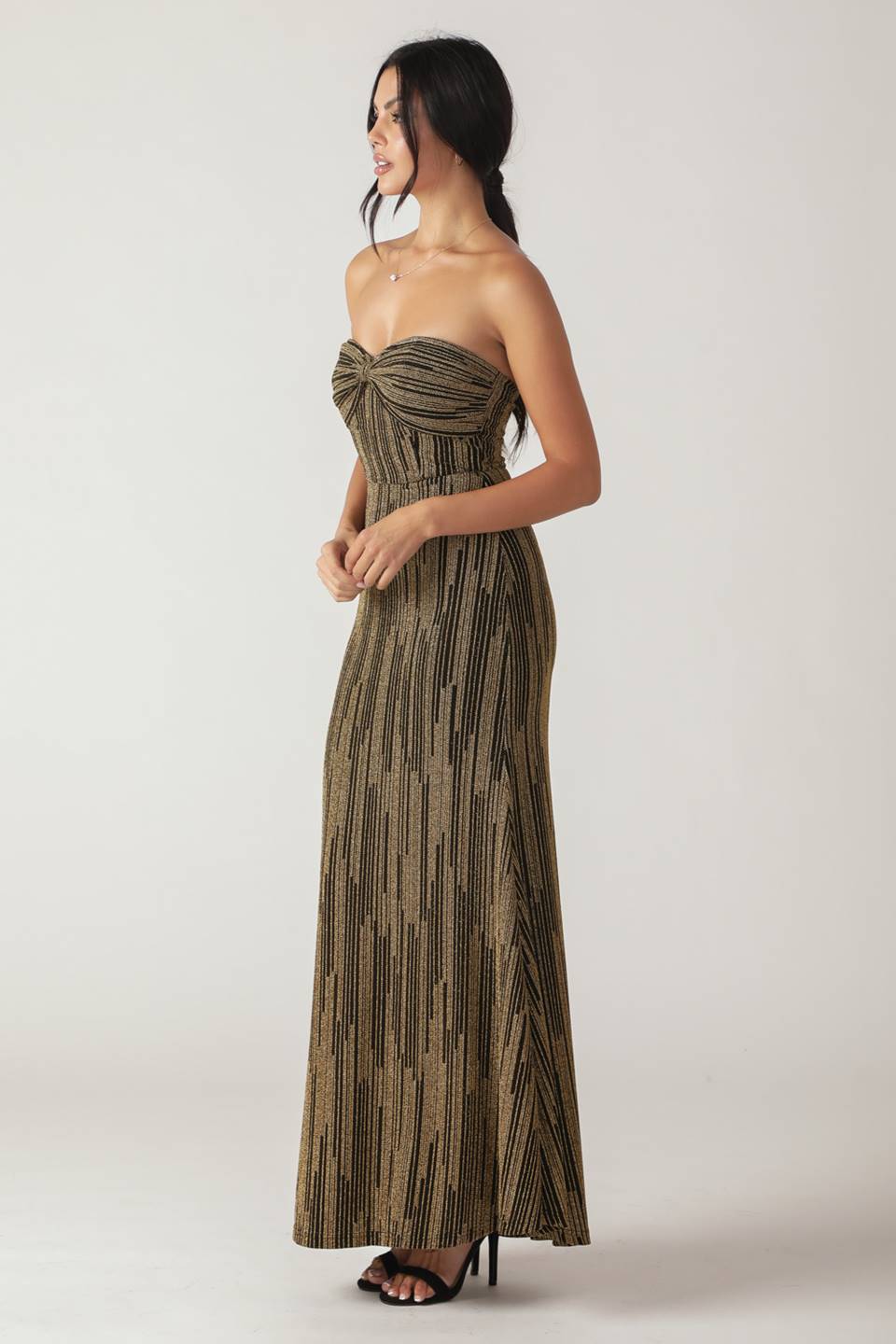 Zoa Metallic Black and Gold Maxi Dress