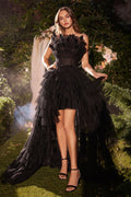 Aurae High Low Tulle Gown with Feather Details