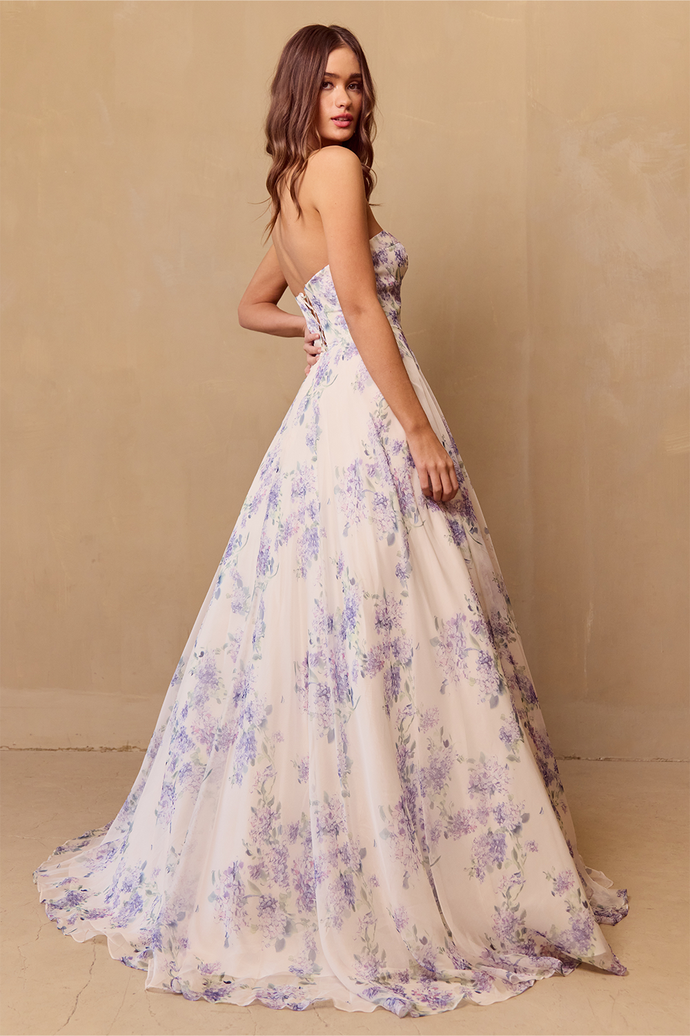 Annabel Floral Print Puff Sleeve A-line Gown