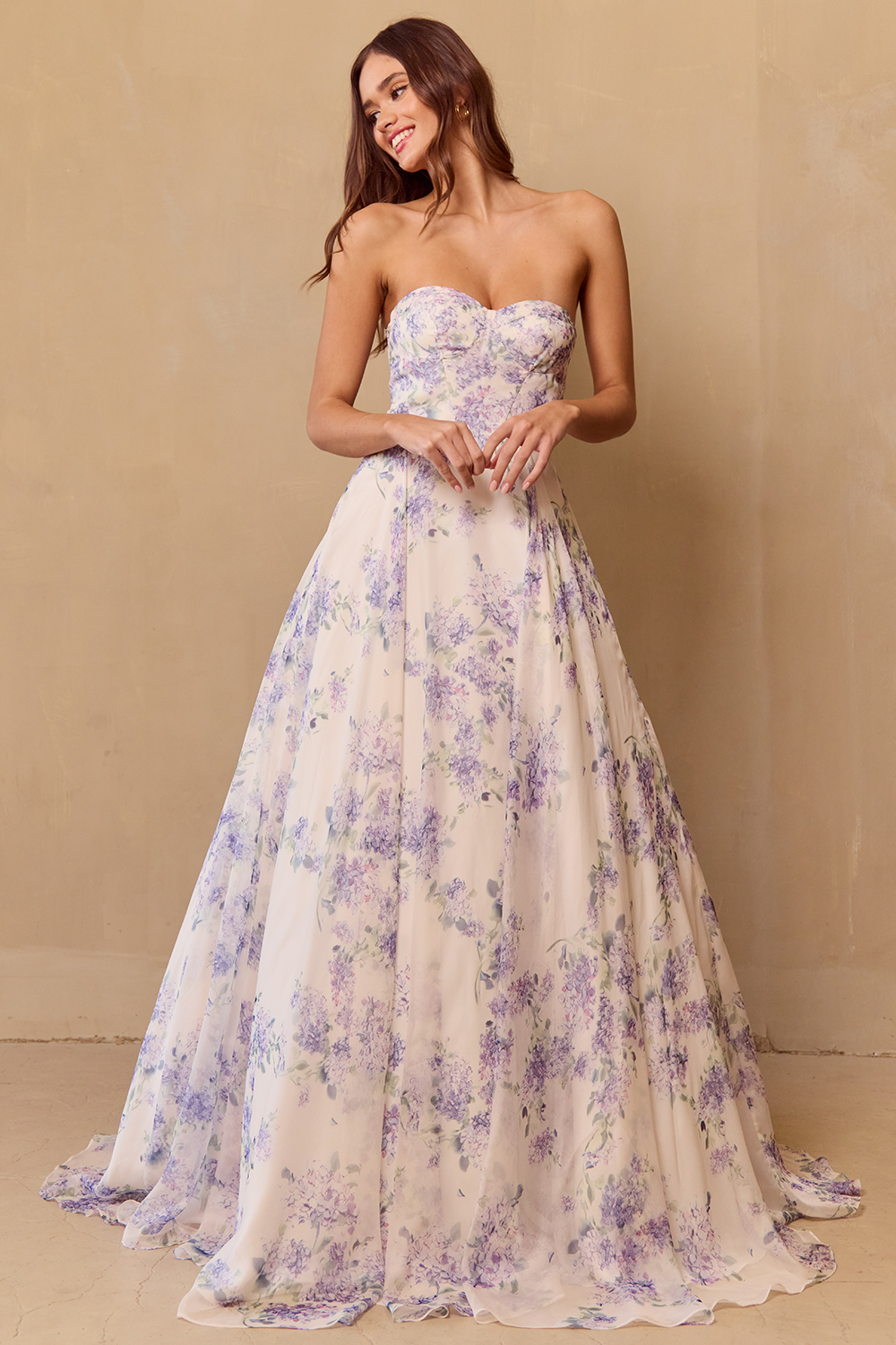 Annabel Floral Print Puff Sleeve A-line Gown
