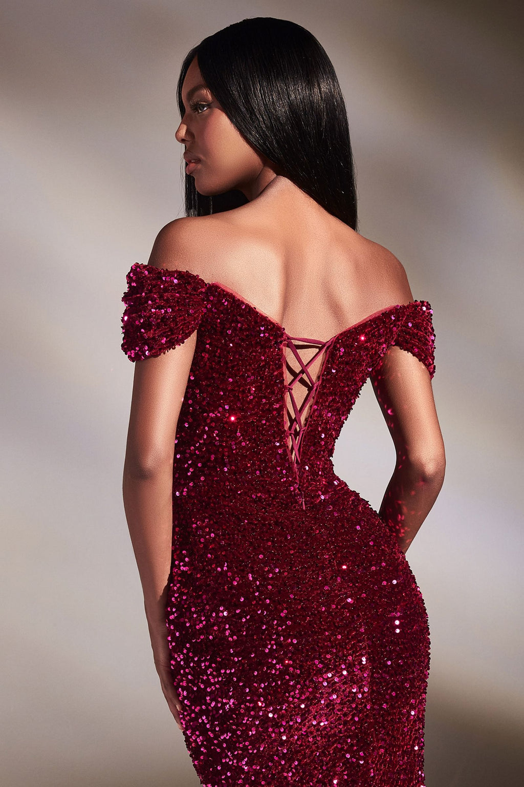 Zariah Velvet Sequin Off The Shoulder Gown