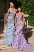 Elena Embellished and Feathered Mermaid Gown