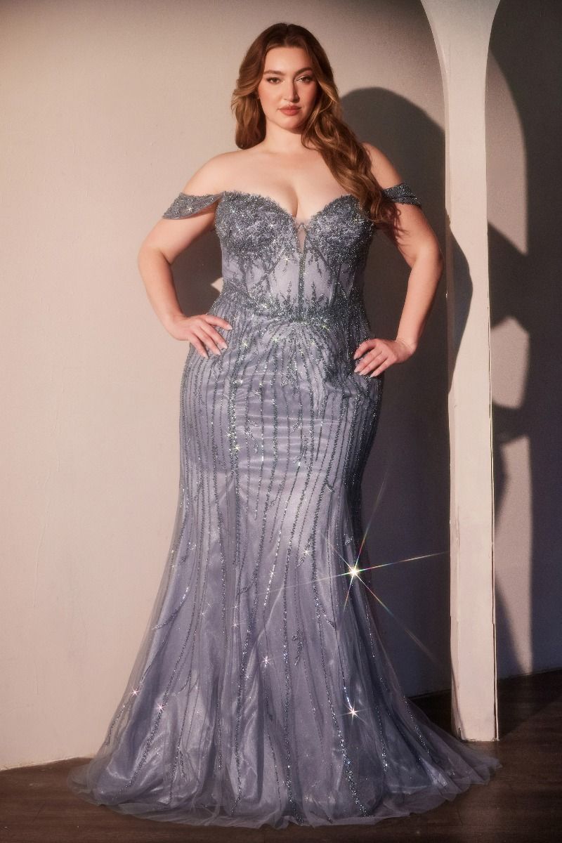 Raven Off the Shoulder Beaded Gown Curve