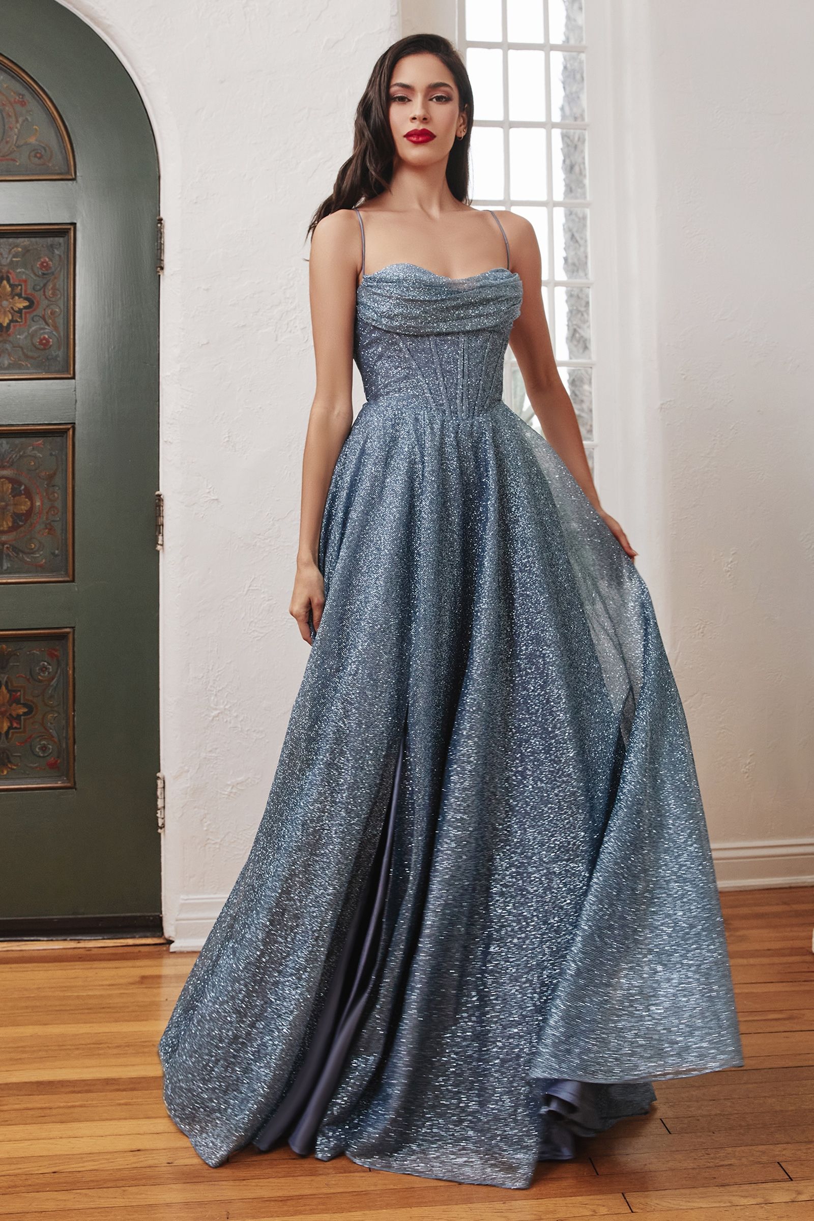 Merino Lace Up Corset Glitter Ball Gown