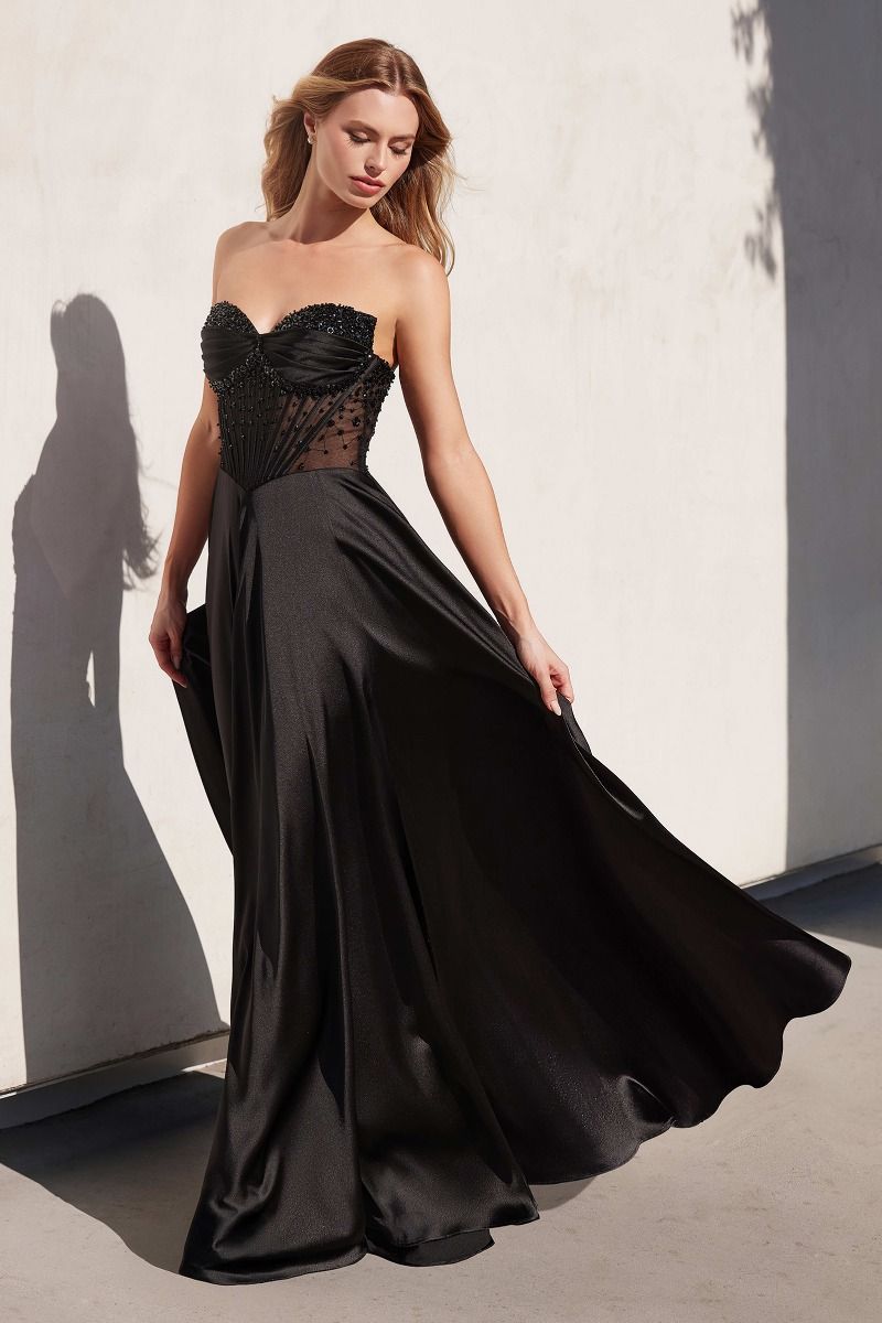 Giselle Strapless Beaded Satin A-Line Dress