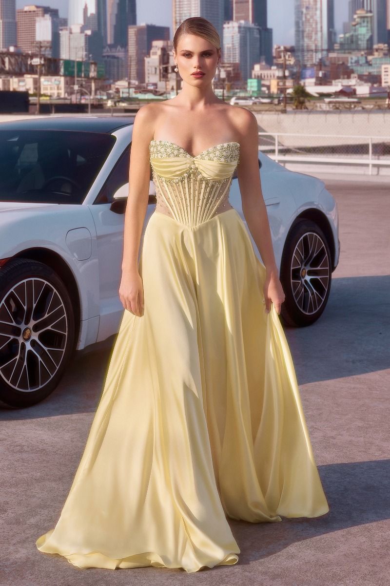 Giselle Strapless Beaded Satin A-Line Dress