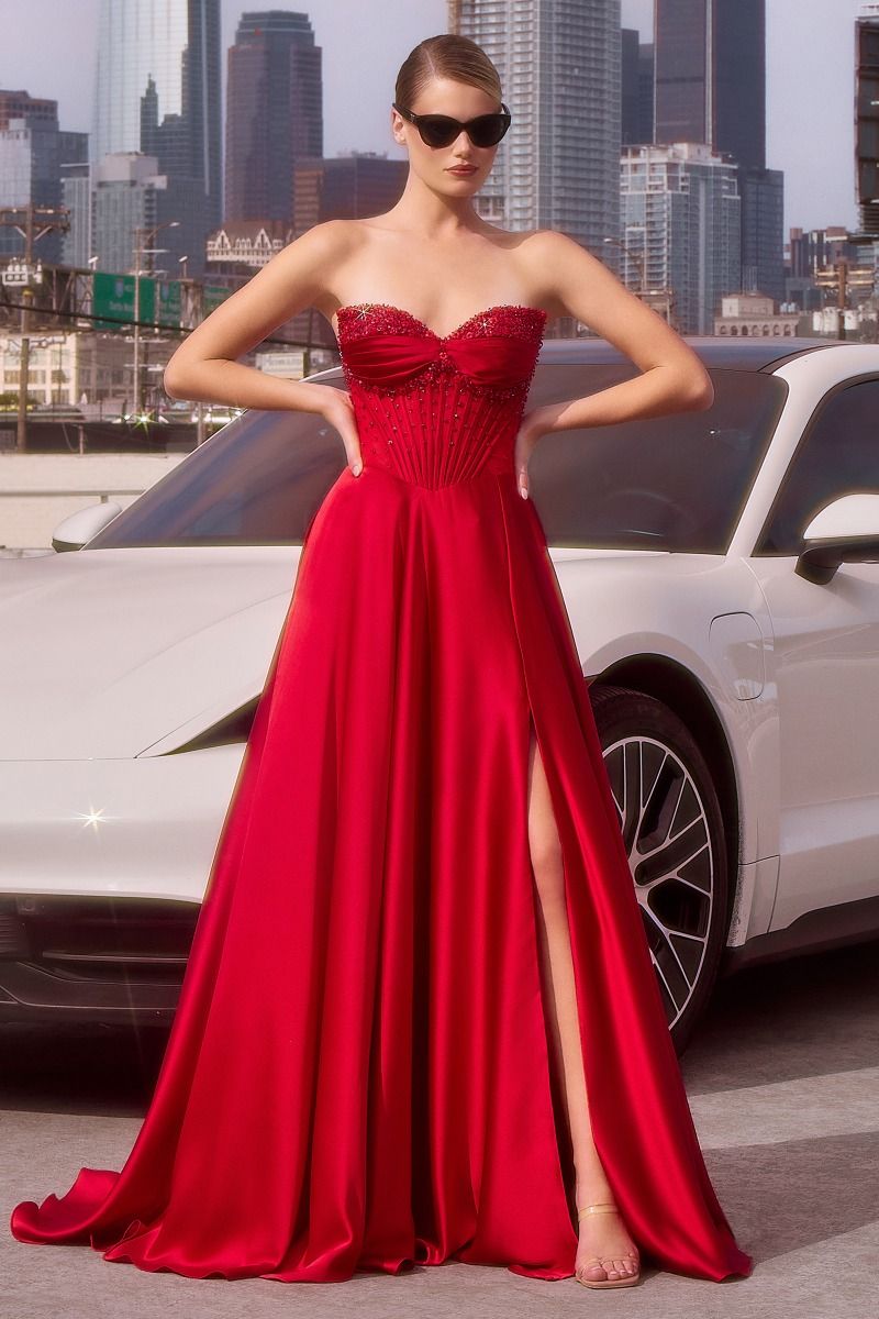 Giselle Strapless Beaded Satin A-Line Dress