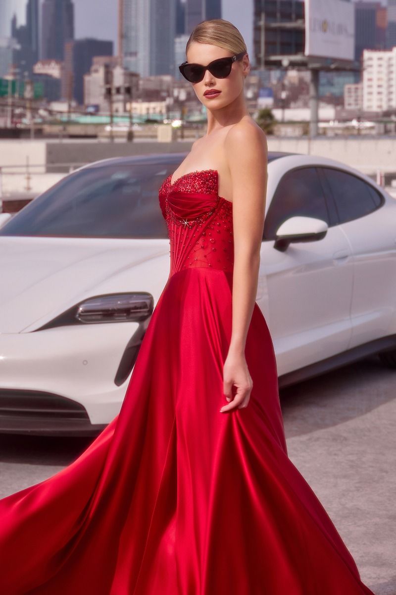 Giselle Strapless Beaded Satin A-Line Dress