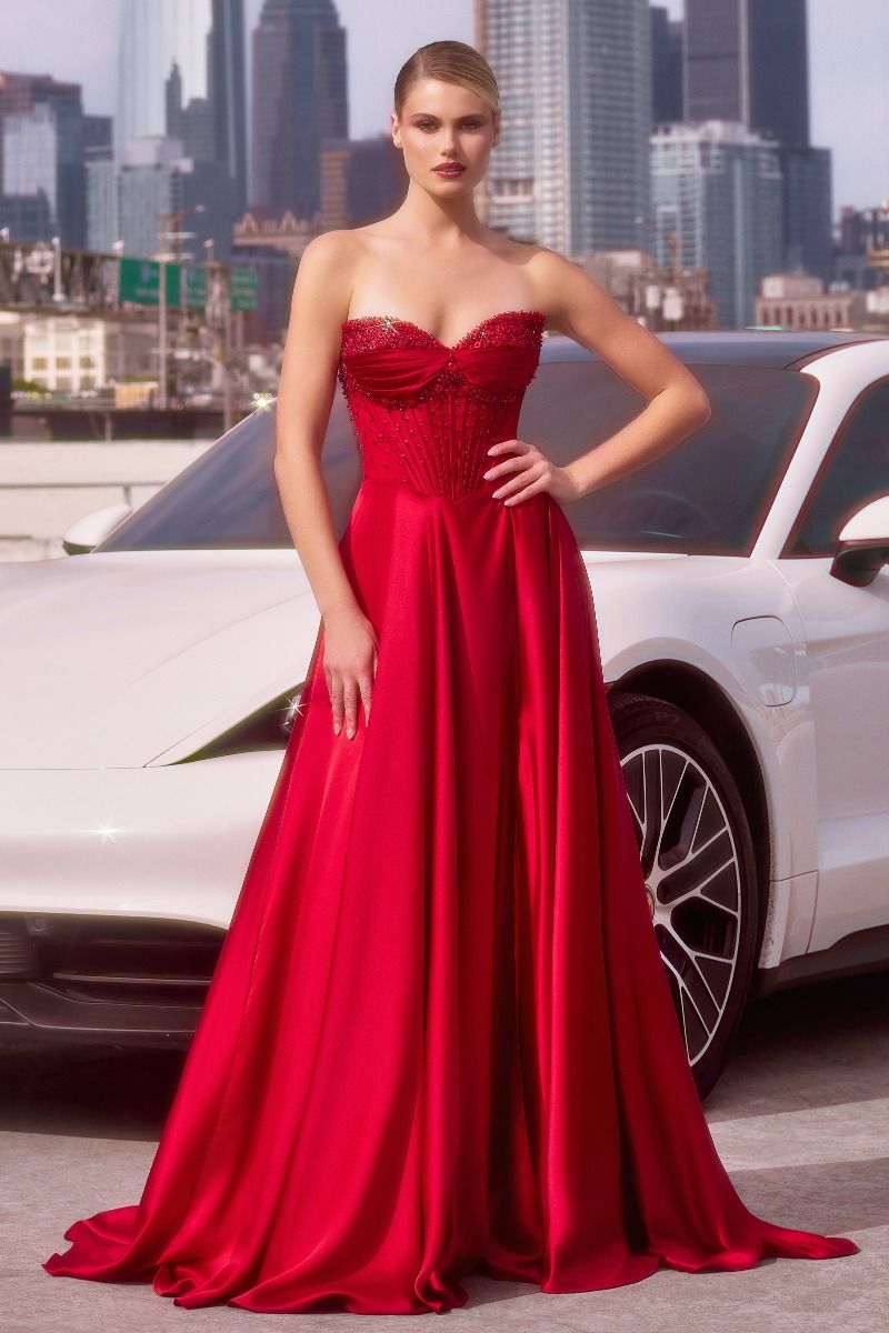 Giselle Strapless Beaded Satin A-Line Dress