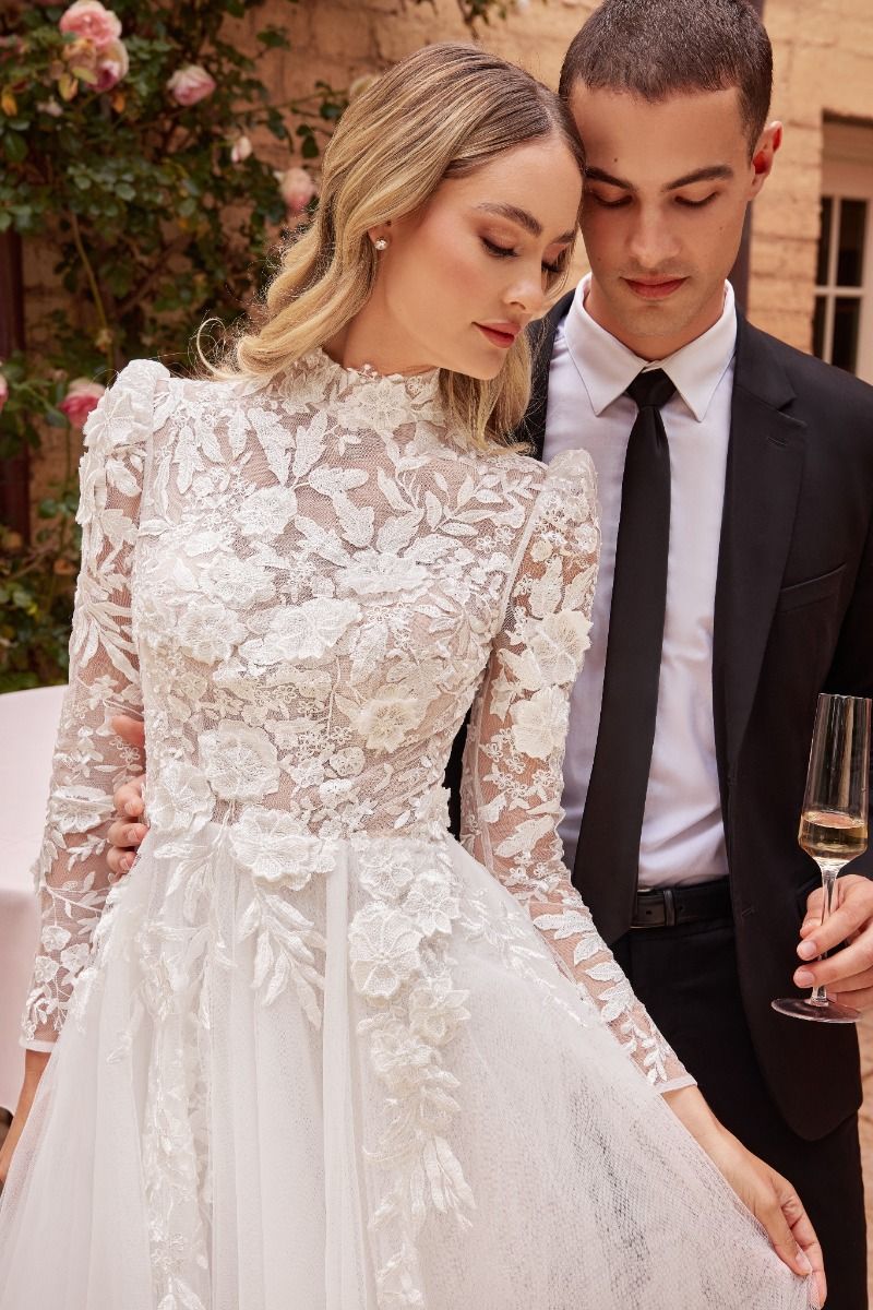 Aneva Long Sleeve Lace Wedding Maxi Gown