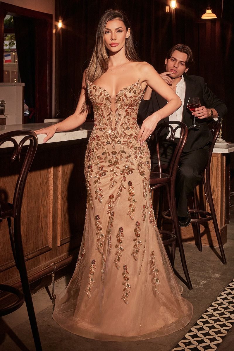 slim fit dress slacks Sequin Fitted Dress with Cape Champagne / FR 42 main image 0