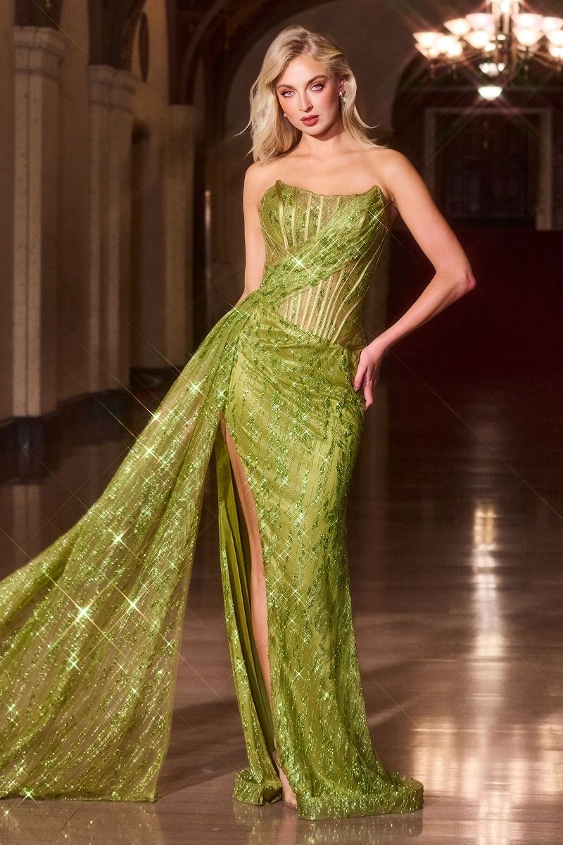 Lira Strapless Embellished Glitter Fitted Gown