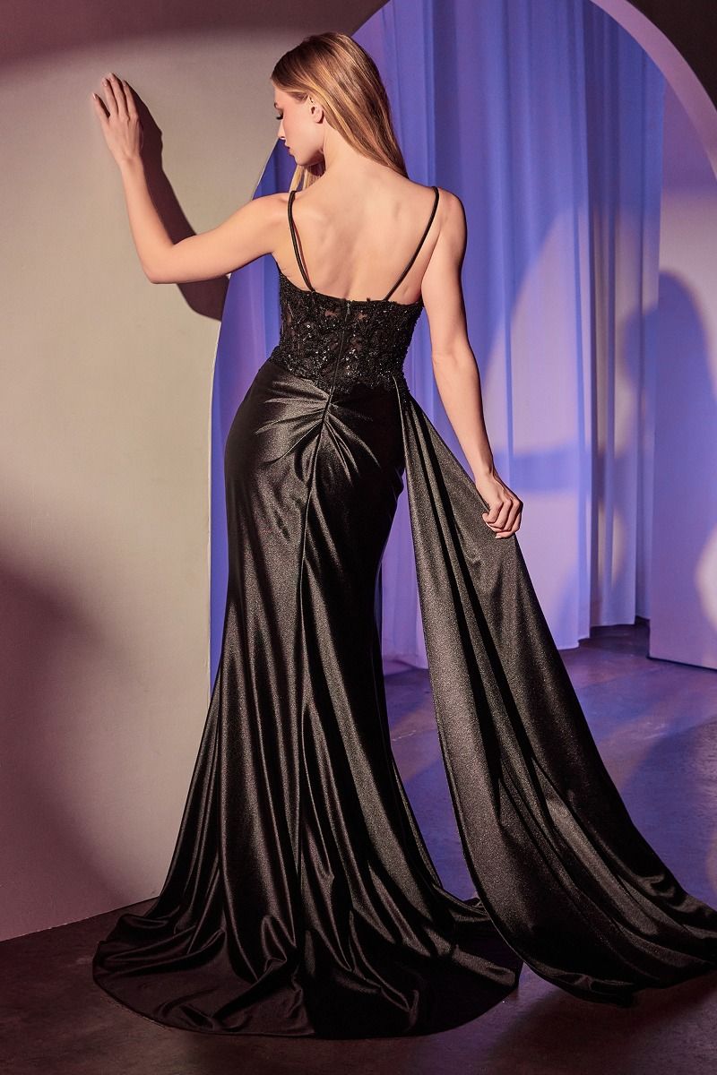 Nissa Satin Pleated Fitted Gown