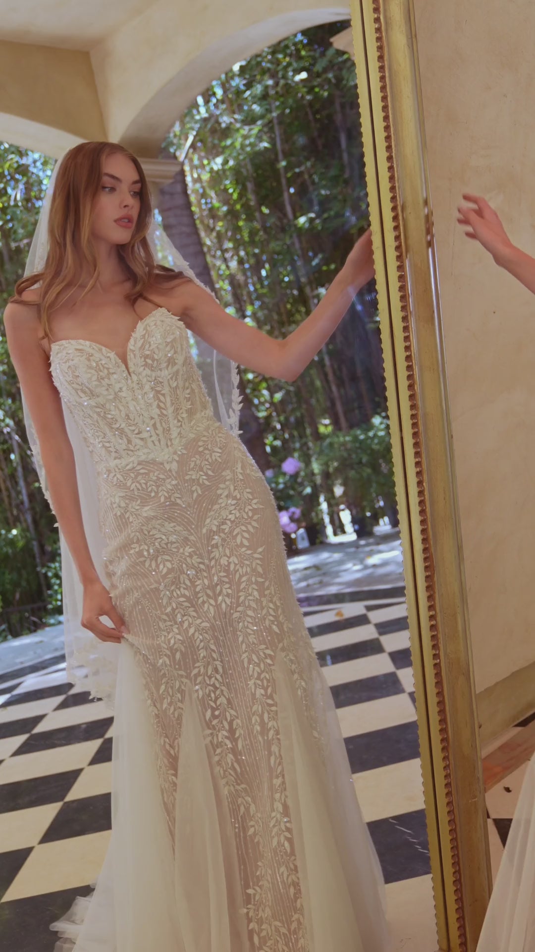 Carrie Strapless Beaded Leaf Motif Mermaid Wedding Gown