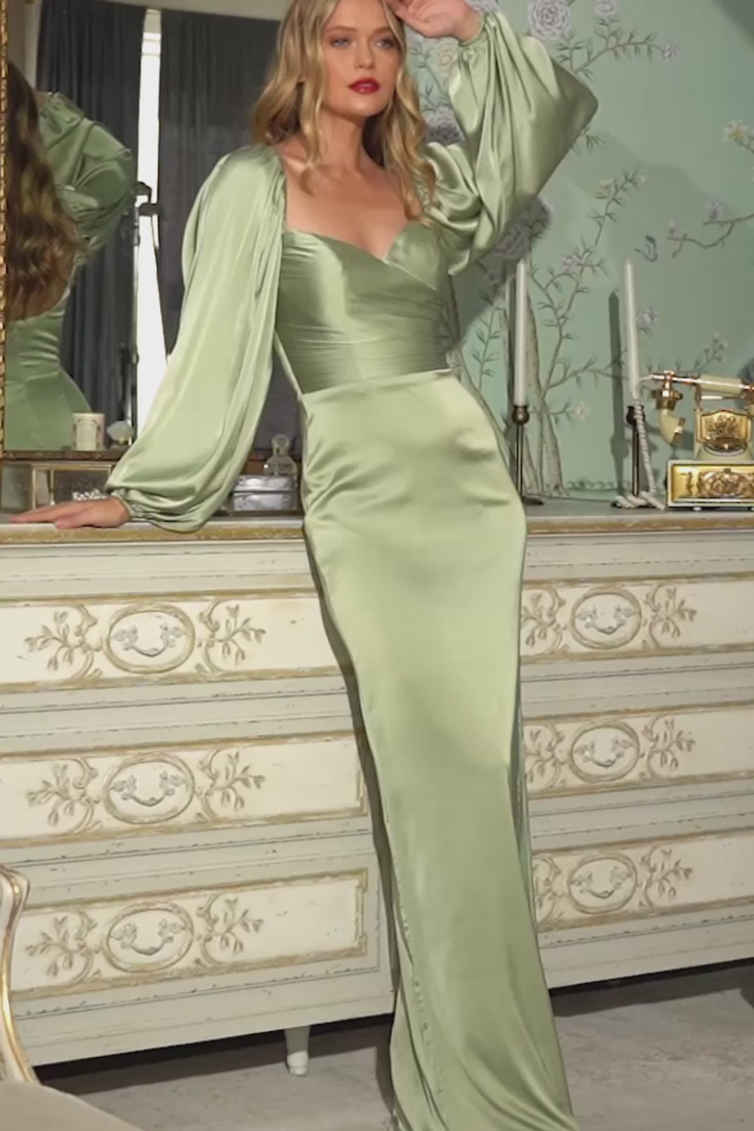 Sophie Soft Satin Long Sleeve Maxi Dress Curve