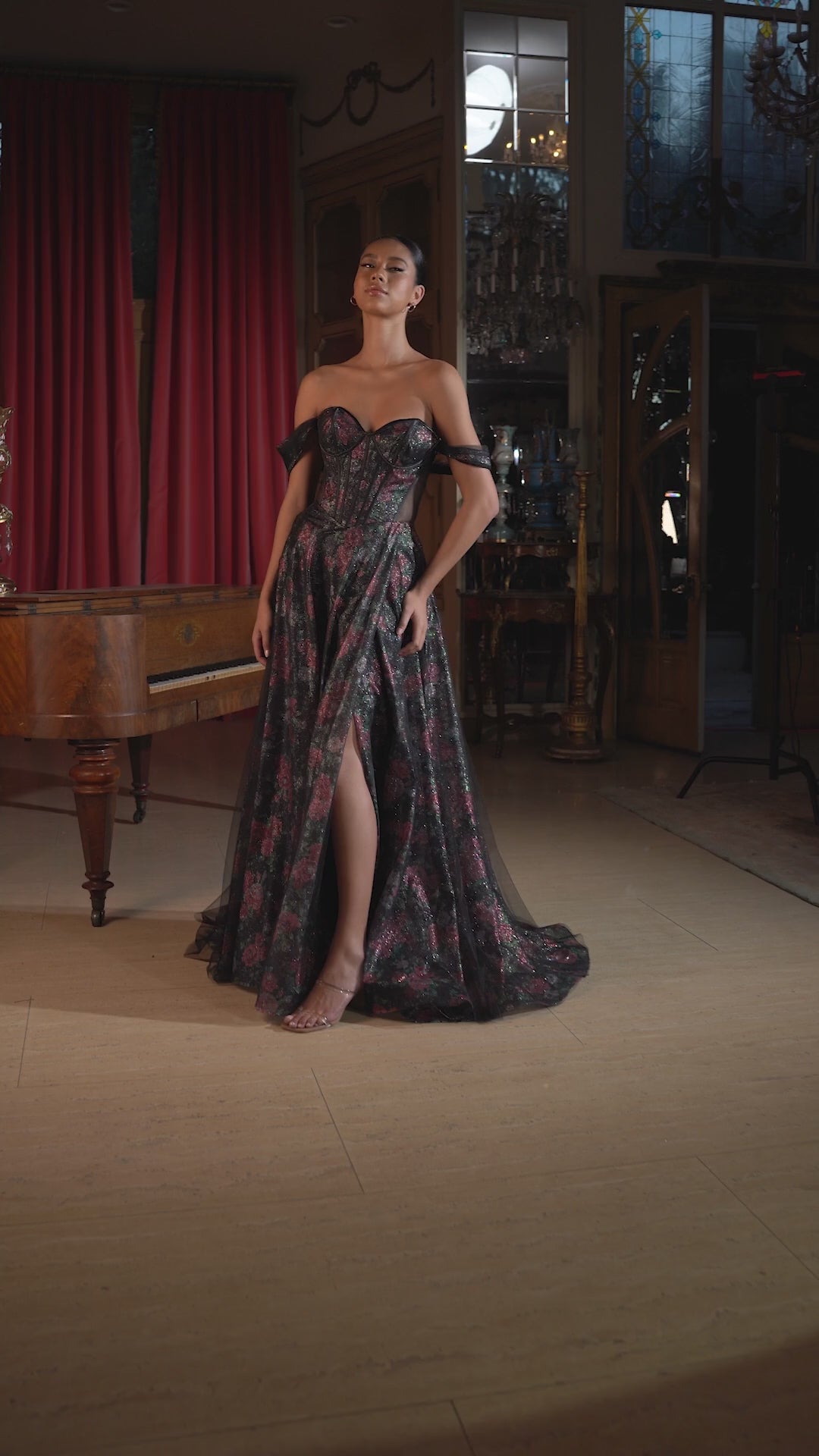 Black Rose Off the Shoulder Ball Gown