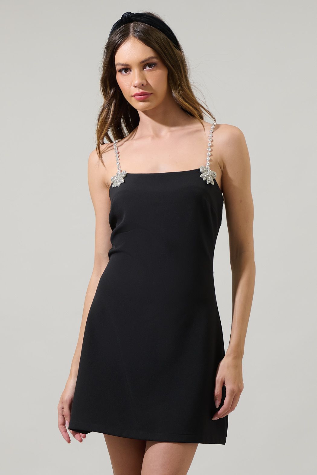 Selene Crystal Bow A-Line Mini Dress