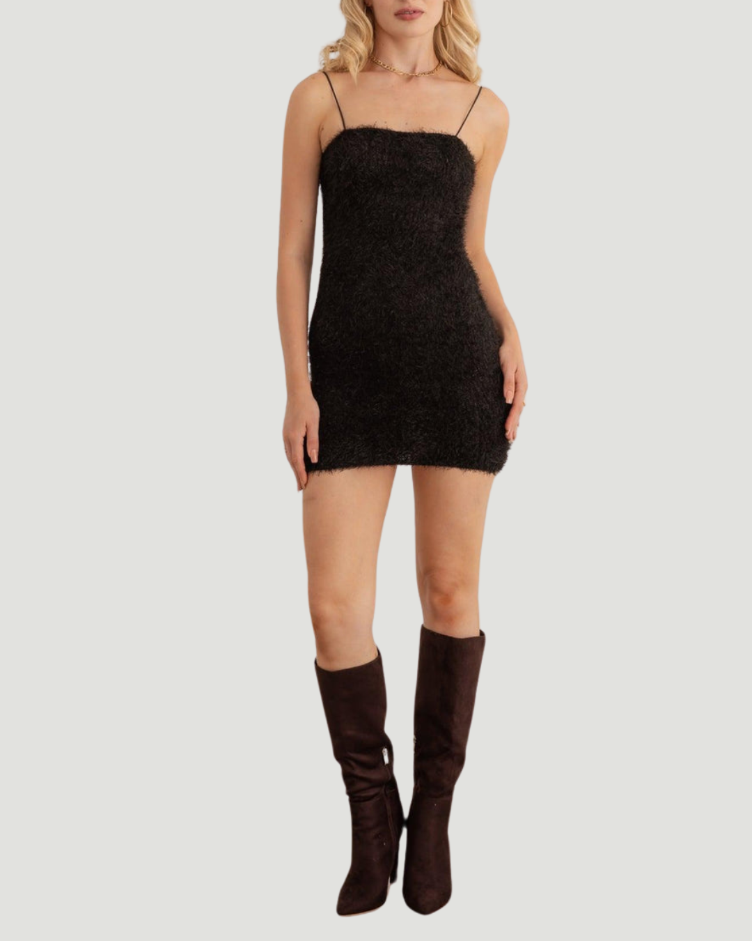 Soft Touch Fuzzy Mini Dress Black / Large Soft Touch Fuzzy Mini Dress Black / Large
