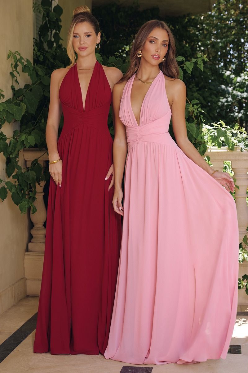 Tiara Chiffon Halter A-Line Maxi Dress