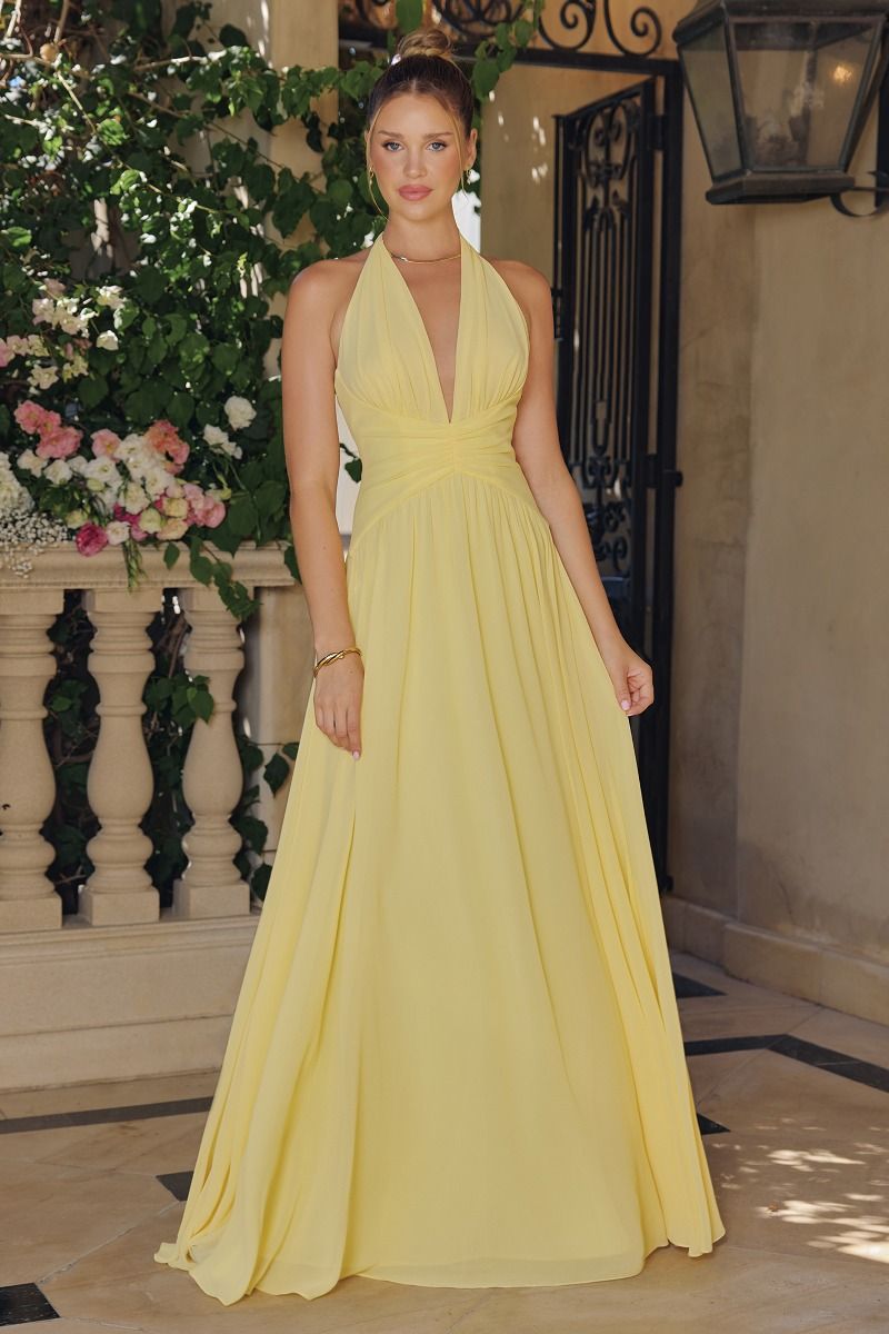 Tiara Chiffon Halter A-Line Maxi Dress