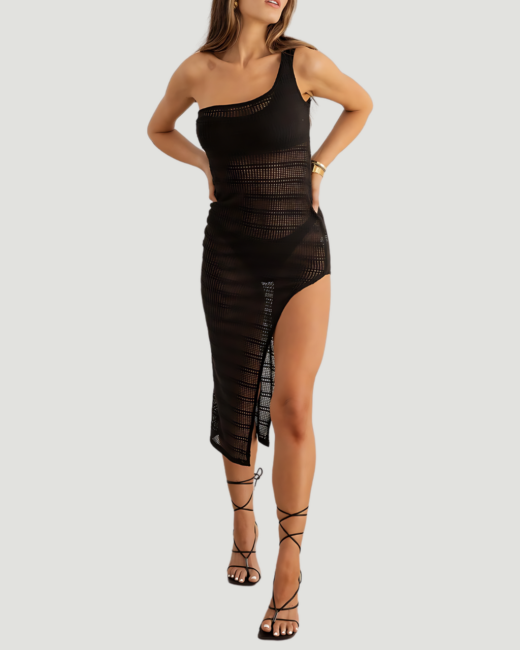 Whisper to Me One-Shoulder Knit Cover Up Midi Dress