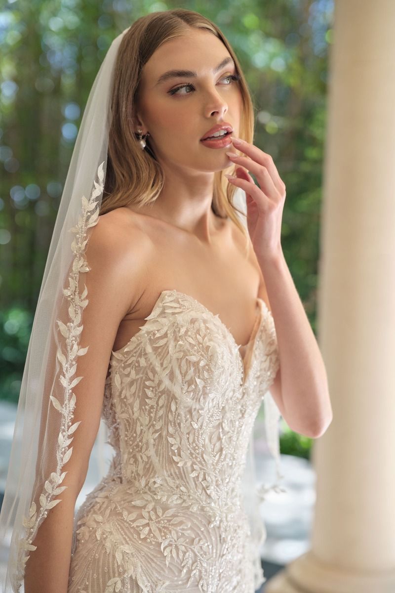 Carrie Strapless Beaded Leaf Motif Mermaid Wedding Gown