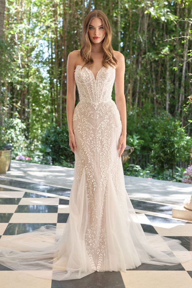 Carrie Strapless Beaded Leaf Motif Mermaid Wedding Gown