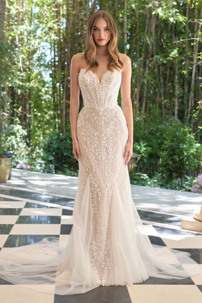 Carrie Strapless Beaded Leaf Motif Mermaid Wedding Gown