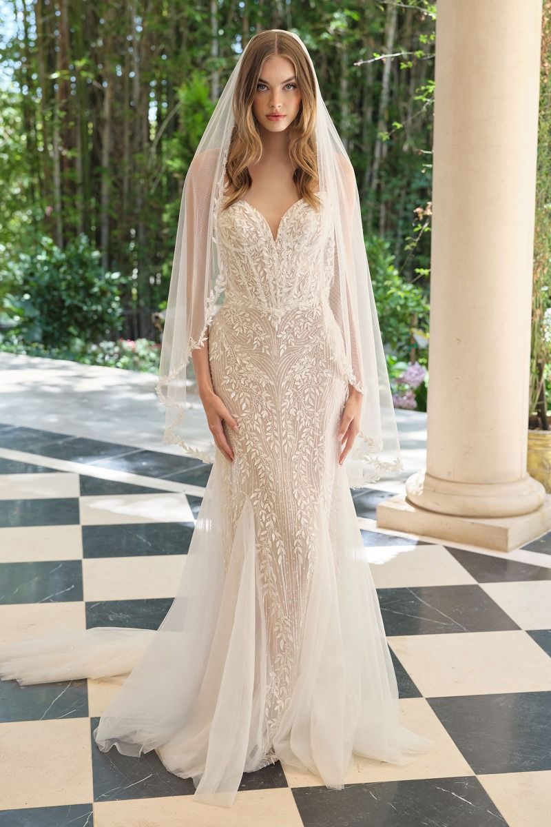 Carrie Strapless Beaded Leaf Motif Mermaid Wedding Gown