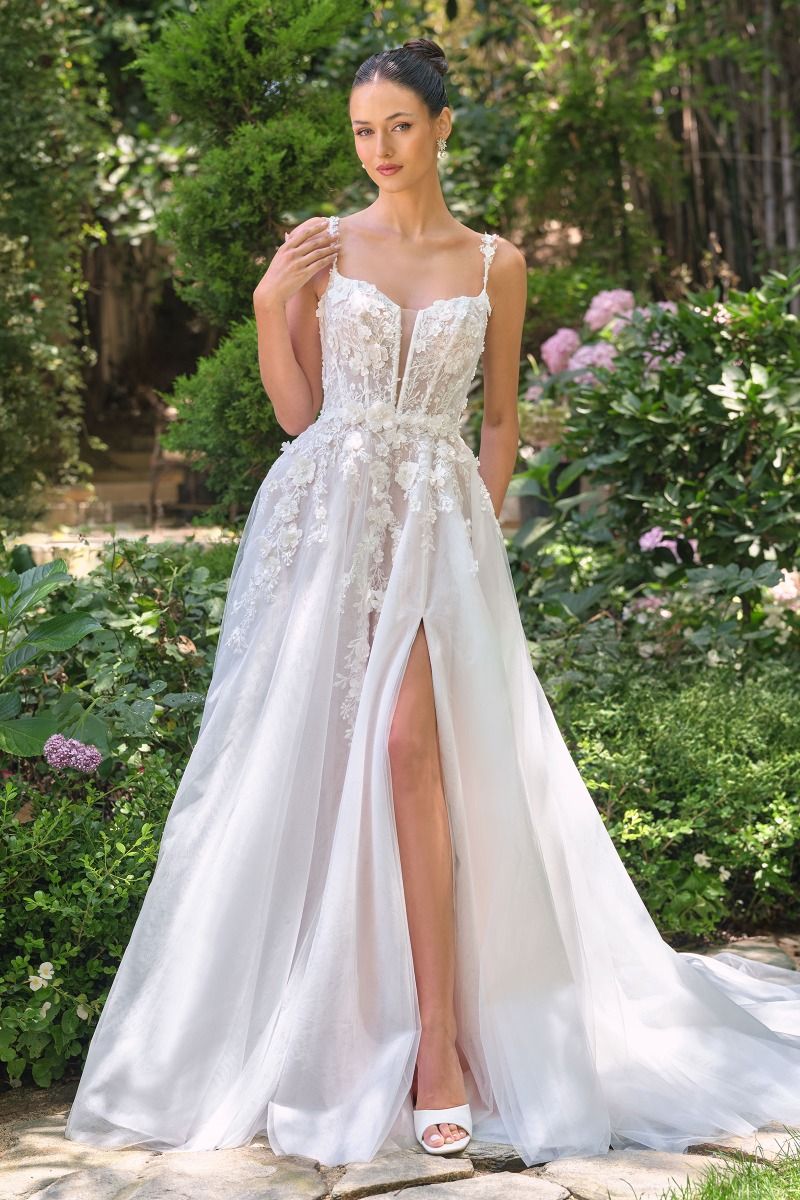 Nakai A-Line Floral Applique Wedding Gown